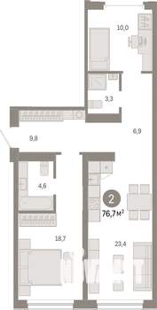 2-к квартира, вторичка, 77м2, 1/7 этаж