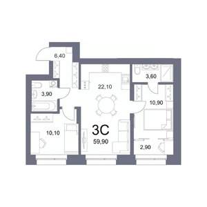 3-к квартира, вторичка, 60м2, 9/25 этаж