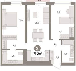 2-к квартира, вторичка, 78м2, 4/15 этаж