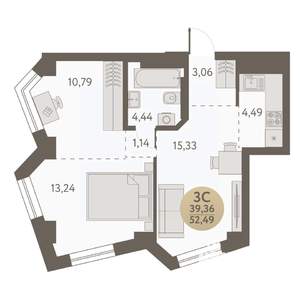 3-к квартира, вторичка, 52м2, 13/31 этаж