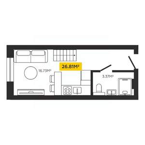 1-к квартира, вторичка, 27м2, 1/4 этаж