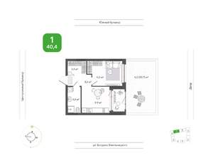 1-к квартира, вторичка, 40м2, 1/9 этаж