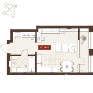 1-к квартира, вторичка, 35м2, 5/24 этаж