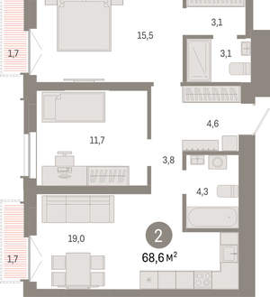 2-к квартира, вторичка, 69м2, 5/23 этаж