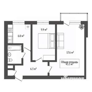 2-к квартира, вторичка, 43м2, 9/10 этаж