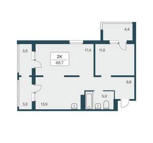 2-к квартира, вторичка, 68м2, 14/25 этаж