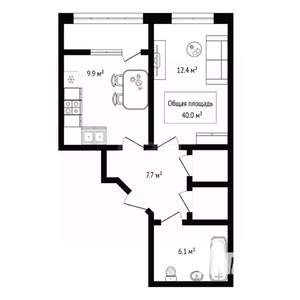 2-к квартира, вторичка, 40м2, 4/26 этаж