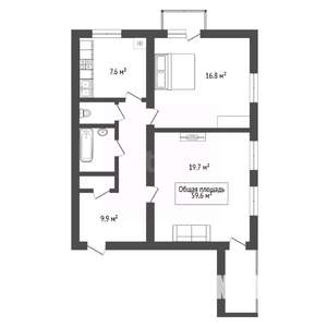 2-к квартира, вторичка, 60м2, 4/5 этаж