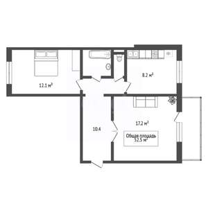 2-к квартира, вторичка, 53м2, 4/9 этаж