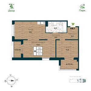 2-к квартира, вторичка, 66м2, 1/25 этаж