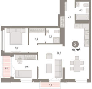 2-к квартира, вторичка, 80м2, 9/23 этаж