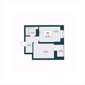 1-к квартира, вторичка, 39м2, 12/25 этаж