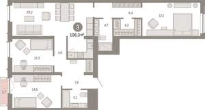 3-к квартира, вторичка, 106м2, 8/14 этаж