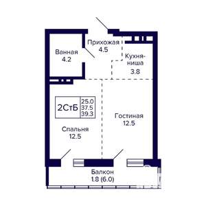 2-к квартира, вторичка, 39м2, 18/30 этаж