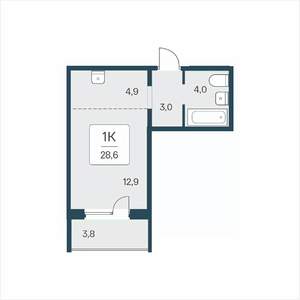 Студия квартира, вторичка, 29м2, 12/17 этаж