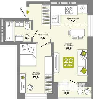 2-к квартира, вторичка, 46м2, 11/25 этаж
