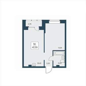 1-к квартира, вторичка, 42м2, 17/25 этаж