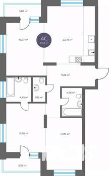 4-к квартира, вторичка, 94м2, 3/16 этаж
