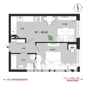 2-к квартира, вторичка, 46м2, 5/25 этаж