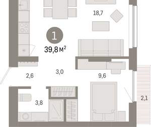 1-к квартира, вторичка, 40м2, 2/12 этаж
