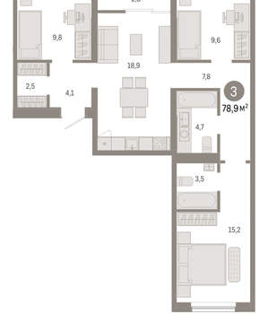 3-к квартира, вторичка, 79м2, 7/15 этаж