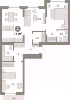 2-к квартира, вторичка, 80м2, 3/12 этаж