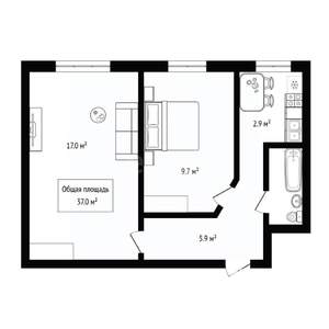 2-к квартира, вторичка, 37м2, 2/5 этаж