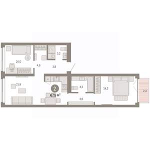 2-к квартира, вторичка, 68м2, 5/6 этаж