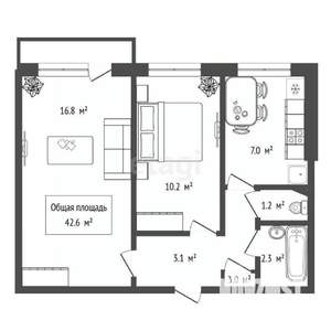 2-к квартира, вторичка, 43м2, 3/9 этаж