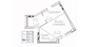 1-к квартира, строящийся дом, 32м2, 1/24 этаж