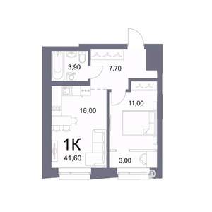 1-к квартира, вторичка, 42м2, 17/25 этаж