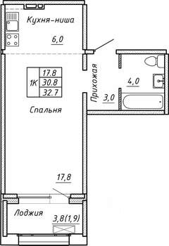 1-к квартира, строящийся дом, 33м2, 5/15 этаж