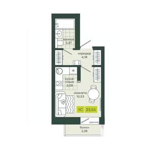 1-к квартира, вторичка, 24м2, 9/25 этаж
