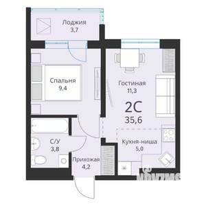 2-к квартира, вторичка, 36м2, 9/16 этаж