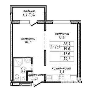 2-к квартира, вторичка, 37м2, 1/17 этаж