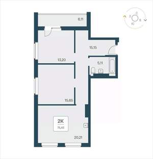 2-к квартира, вторичка, 75м2, 20/25 этаж