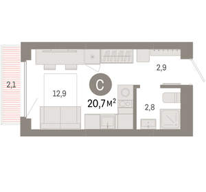Студия квартира, вторичка, 21м2, 7/12 этаж