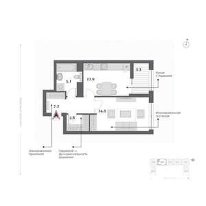 1-к квартира, сданный дом, 42м2, 13/15 этаж