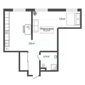 1-к квартира, вторичка, 47м2, 10/26 этаж