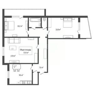 3-к квартира, вторичка, 74м2, 6/10 этаж