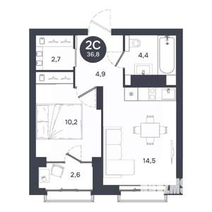 2-к квартира, строящийся дом, 37м2, 8/17 этаж