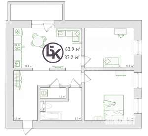 2-к квартира, вторичка, 65м2, 14/21 этаж