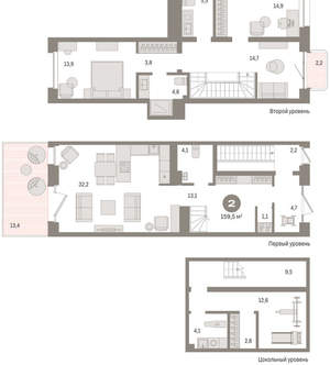 2-к квартира, сданный дом, 160м2, 2/11 этаж