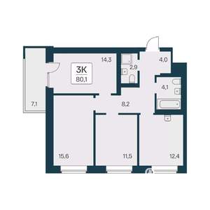 3-к квартира, вторичка, 80м2, 21/21 этаж