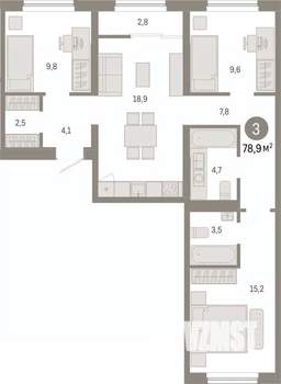 3-к квартира, вторичка, 79м2, 7/7 этаж