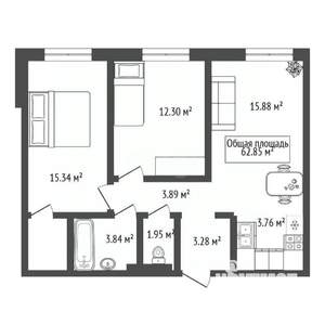 3-к квартира, вторичка, 63м2, 2/13 этаж