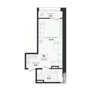 Студия квартира, строящийся дом, 30м2, 9/9 этаж