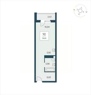Студия квартира, вторичка, 37м2, 23/25 этаж