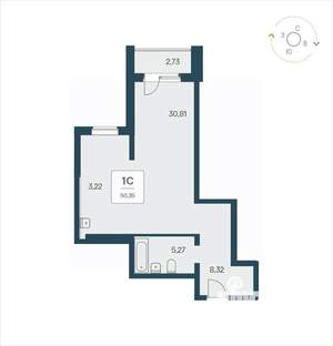 Студия квартира, вторичка, 50м2, 17/25 этаж