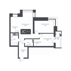 3-к квартира, вторичка, 77м2, 19/30 этаж